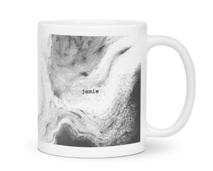 Personalised Ceramic Mug | Coastline Abstract Design | First Name | Black