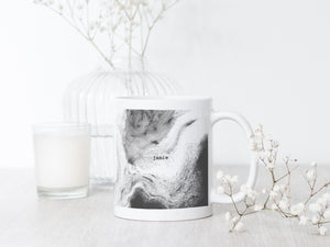 Personalised Ceramic Mug | Coastline Abstract Design | First Name | Black
