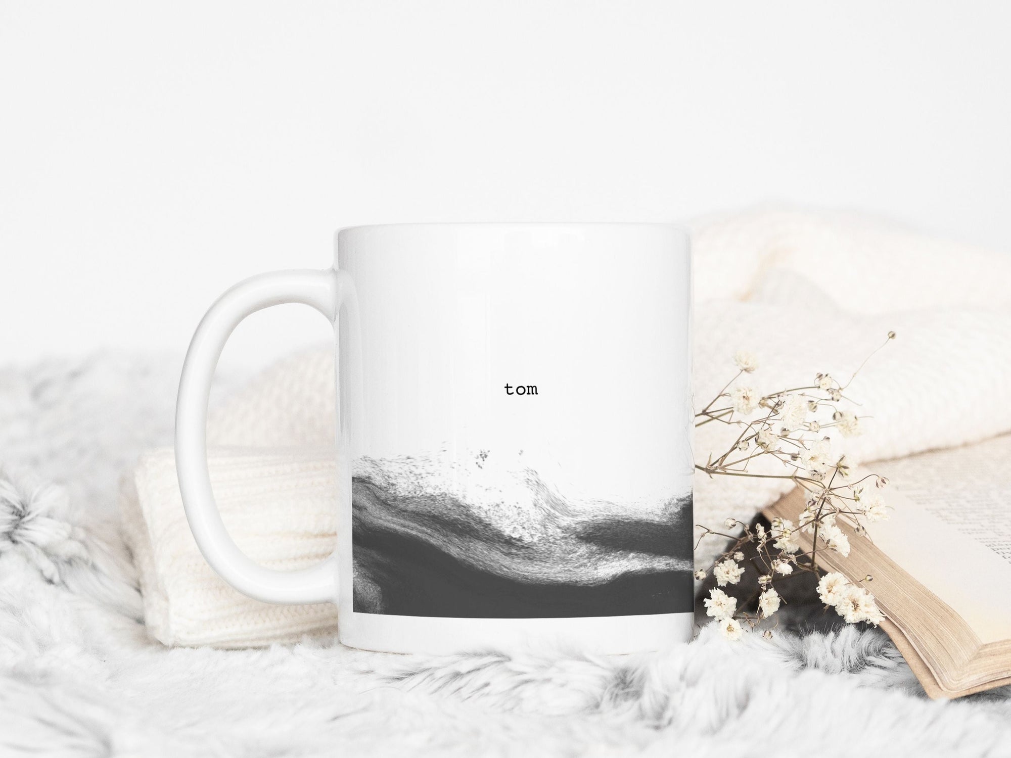 Personalised Ceramic Mug | Ocean Abstract Design | First Name | Black