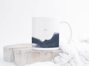 Personalised Ceramic Mug | Ocean Abstract Design | Initials | Blue