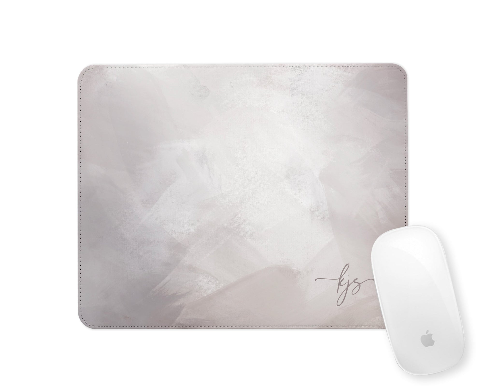 Personalised Mouse Mat | Brushstrokes Abstract | Script Initials | Taupe
