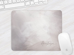 Personalised Mouse Mat | Brushstrokes Abstract | Script Name | Taupe
