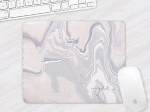 Personalised Mouse Mat | Marble Abstract | Script Initials | Pink & Grey
