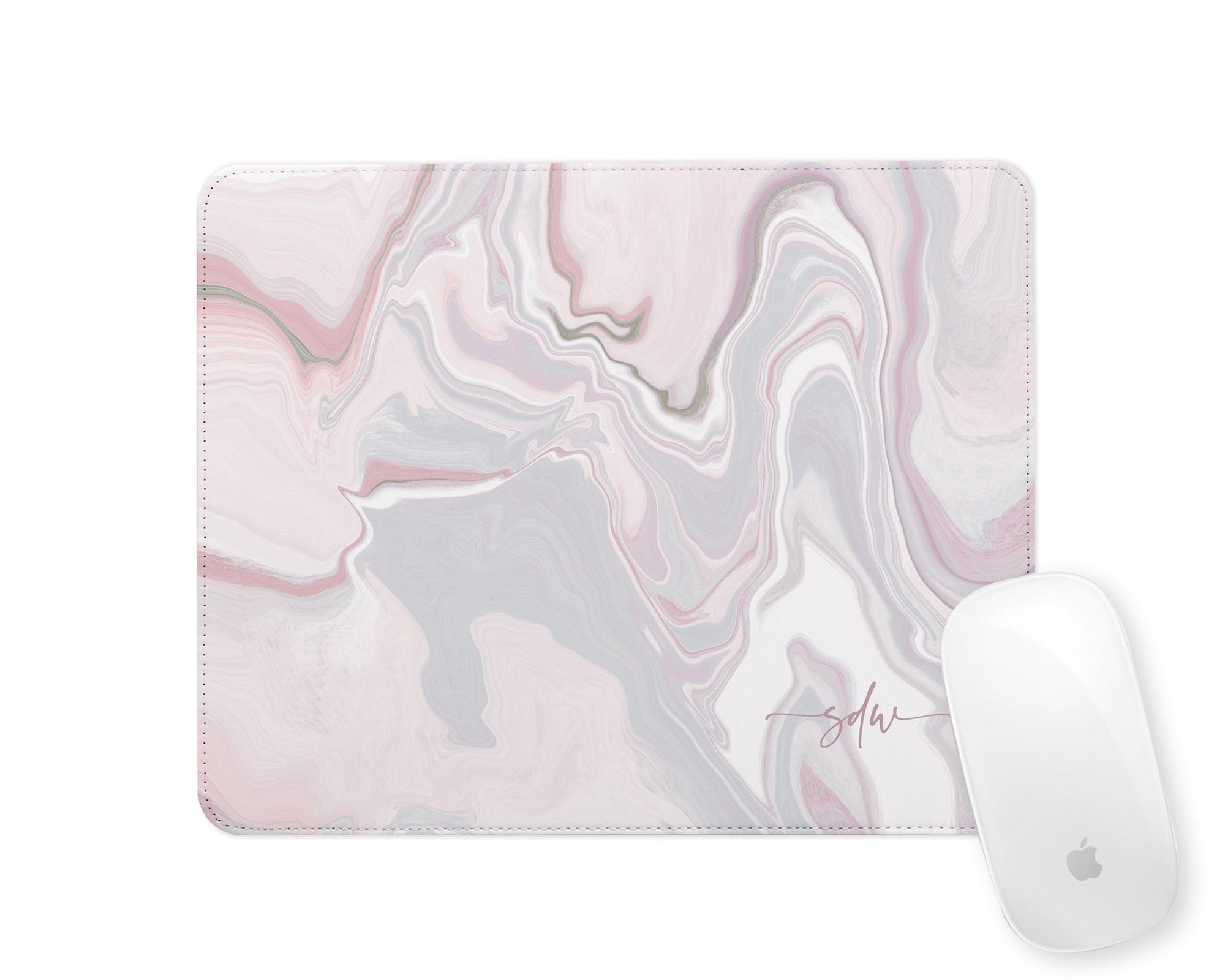 Personalised Mouse Mat | Marble Abstract | Script Initials | Pink
