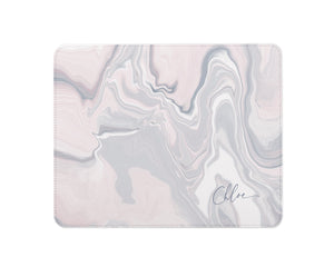 Personalised Mouse Mat | Marble Abstract | Script Name | Pink & Grey