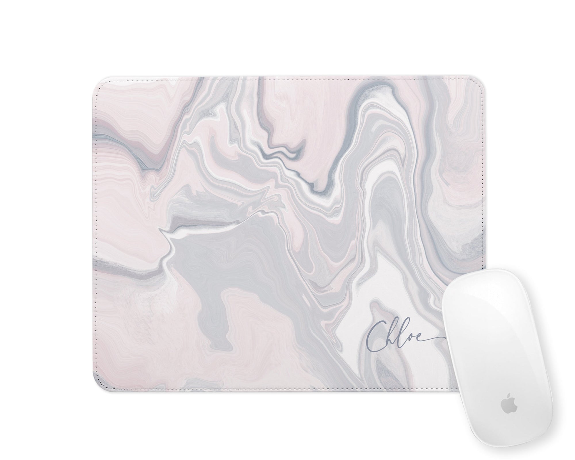 Personalised Mouse Mat | Marble Abstract | Script Name | Pink & Grey