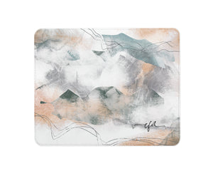 Personalised Mouse Mat | Mountains Abstract | Script Initials | Amber & Green