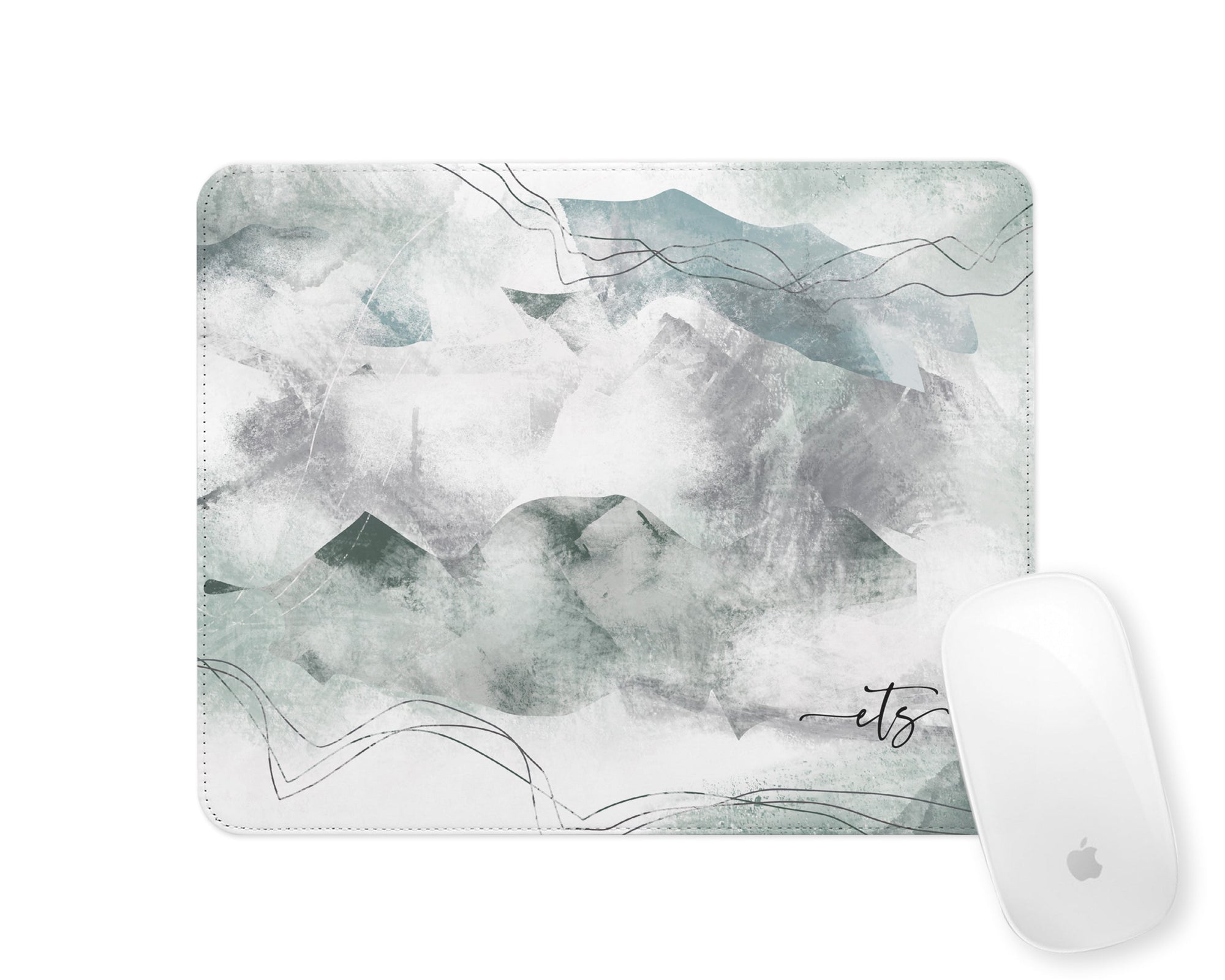 Personalised Mouse Mat | Mountains Abstract | Script Initials | Green