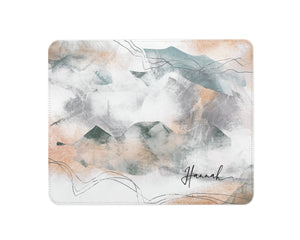 Personalised Mouse Mat | Mountains Abstract | Script Name | Amber & Green