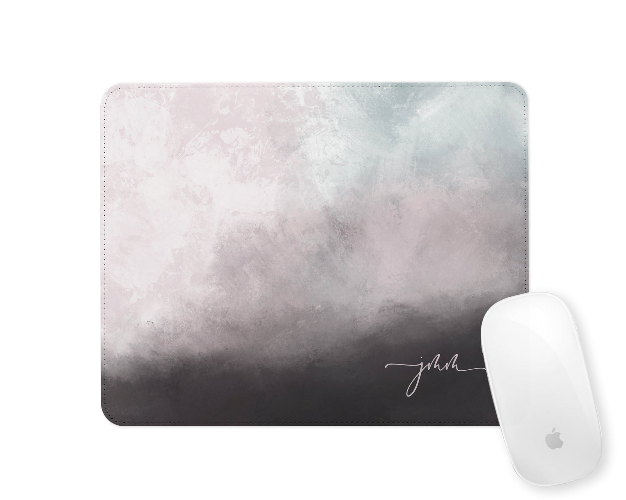 Personalised Mouse Mat | Stormclouds Abstract | Script Initials | Aqua
