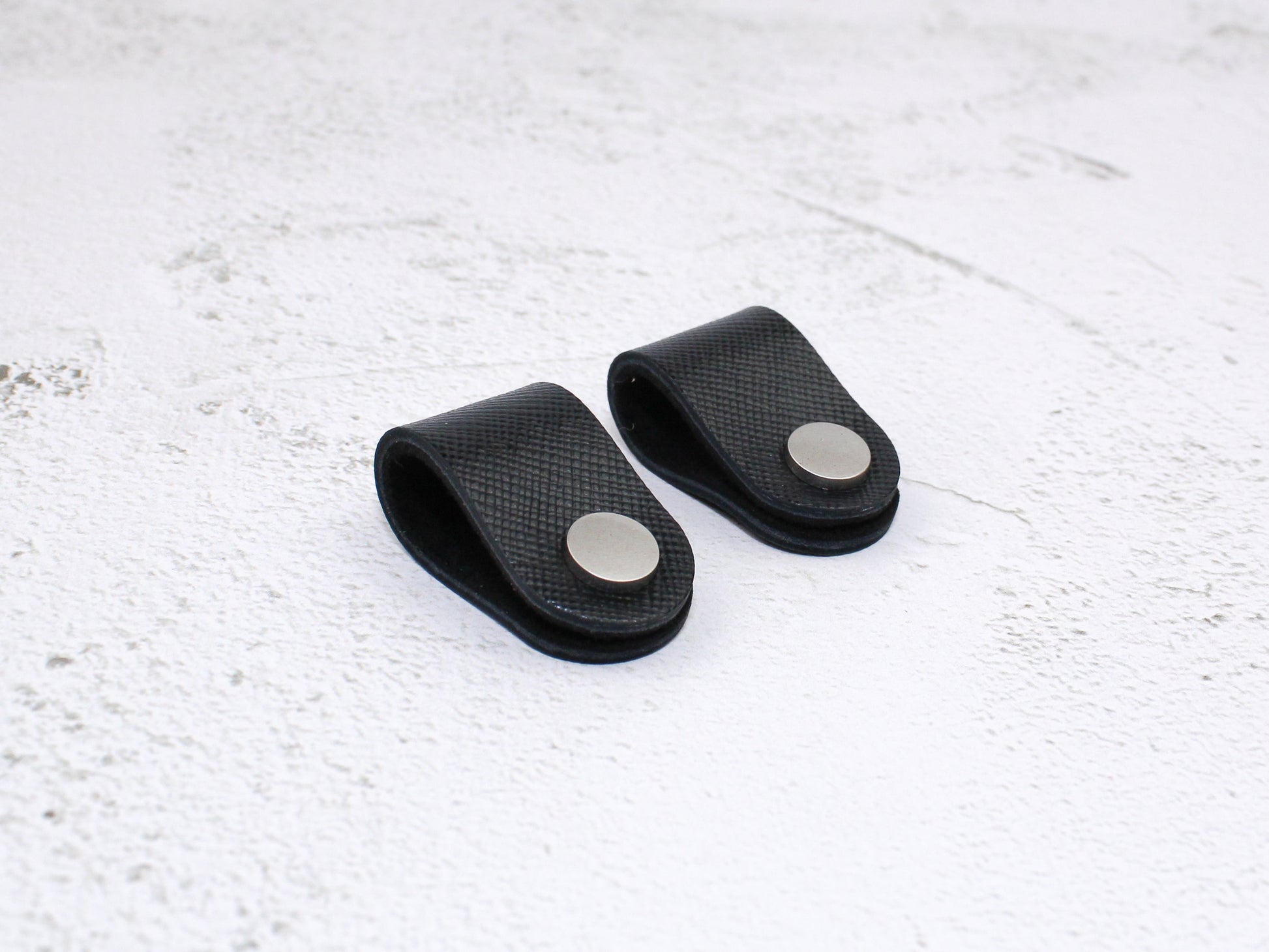 Set of 2 Cord Organiser Wraps | Cable Tidies | Black Saffiano Leather with Suede