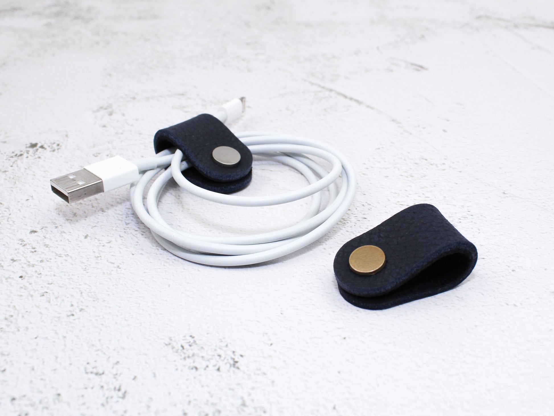 Set of 2 Cord Organiser Wraps | Cable Tidies | Navy Full Grain Leather with Suede
