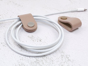 Set of 2 Cord Organiser Wraps | Cable Tidies | Nude Saffiano Leather with Suede