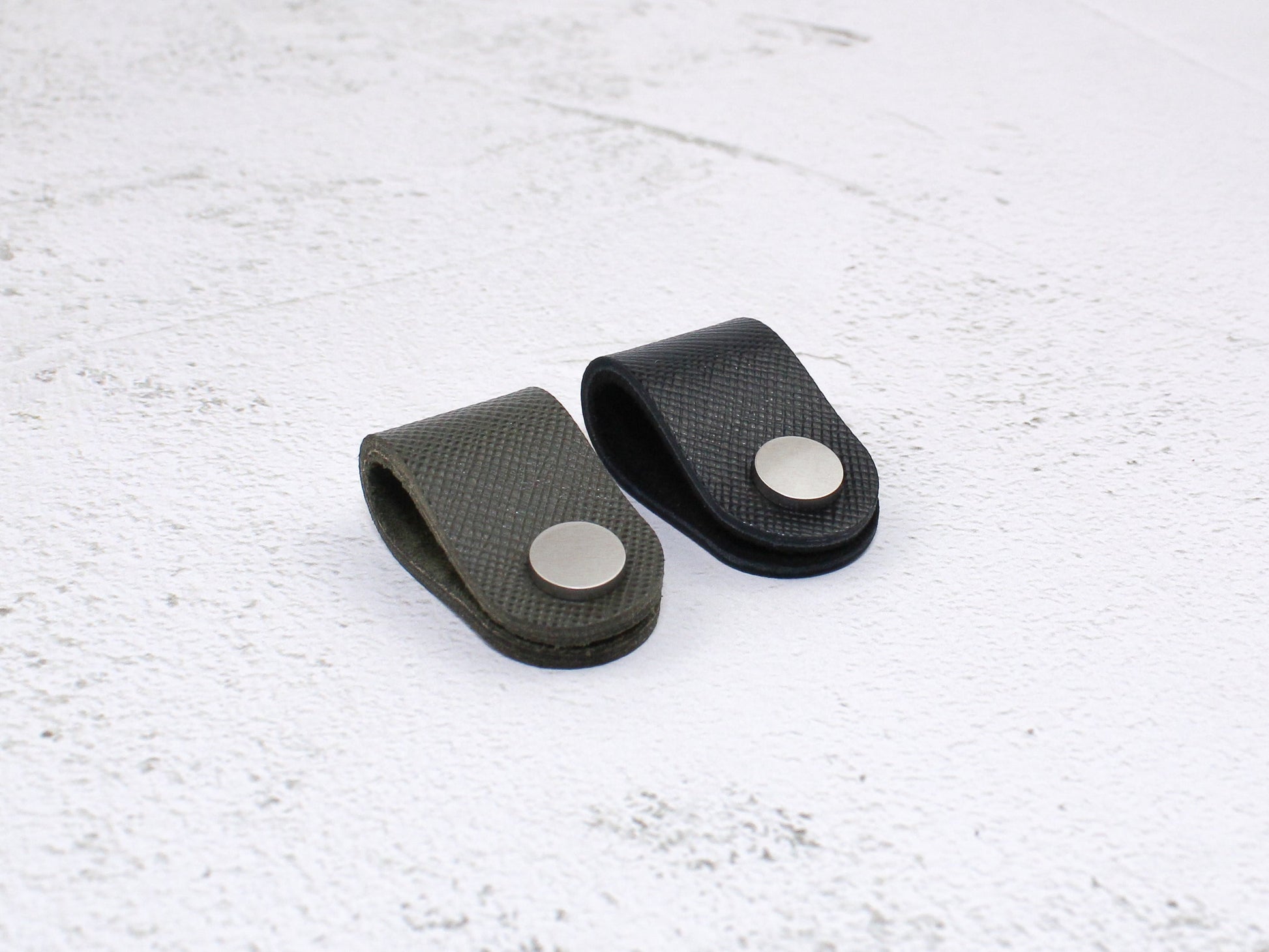 Set of 2 Cord Organiser Wraps | Cable Tidies | Olive & Black Saffiano Leather with Suede