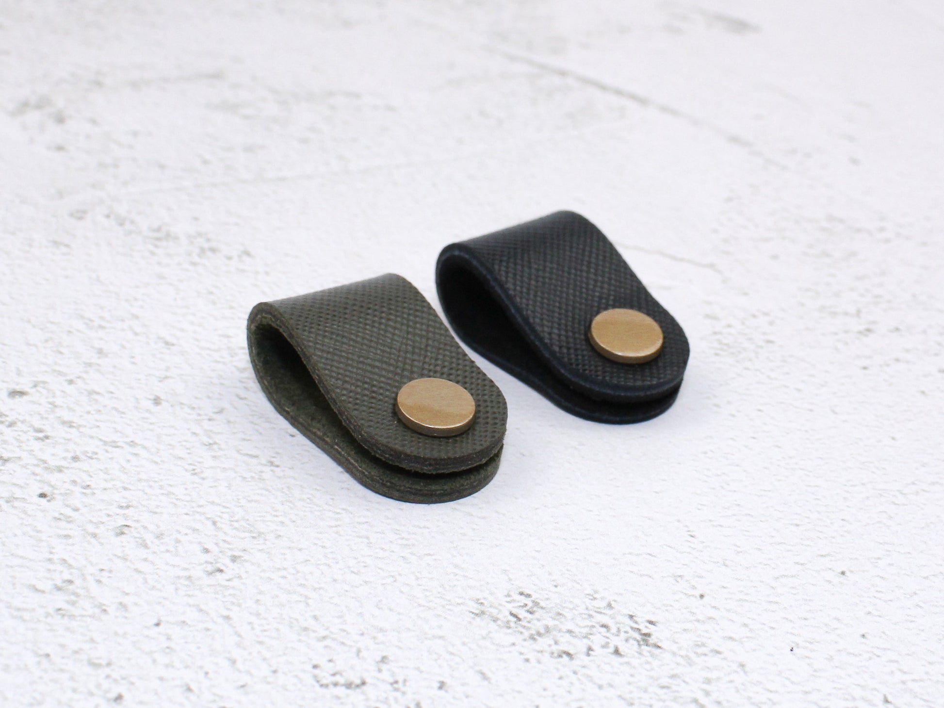 Set of 2 Cord Organiser Wraps | Cable Tidies | Olive & Black Saffiano Leather with Suede