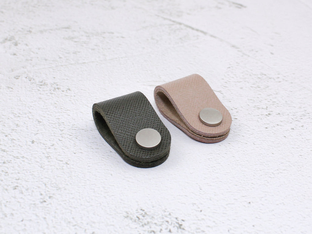 Set of 2 Cord Organiser Wraps | Cable Tidies | Olive & Nude Saffiano Leather with Suede
