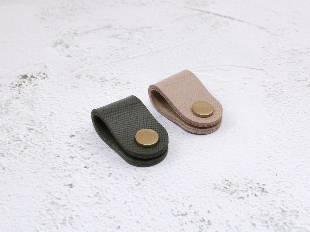 Set of 2 Cord Organiser Wraps | Cable Tidies | Olive & Nude Saffiano Leather with Suede