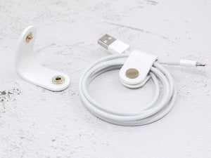 Set of 2 Cord Organiser Wraps | Cable Tidies | White Pebbled Grain Faux Leather