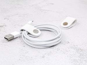Set of 2 Cord Organiser Wraps | Cable Tidies | White Textured Faux Leather