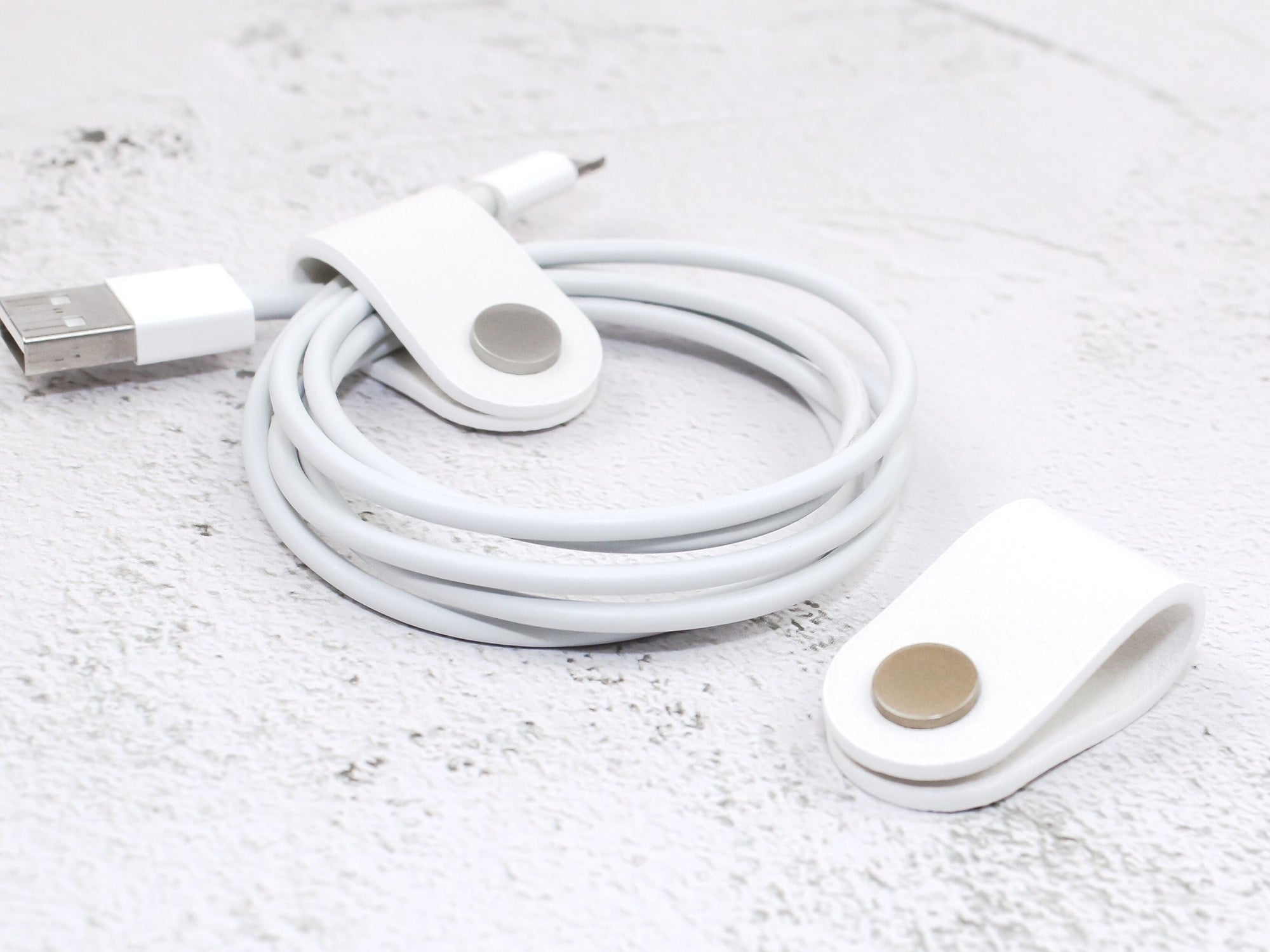 Set of 2 Cord Organiser Wraps | Cable Tidies | White Textured Faux Leather