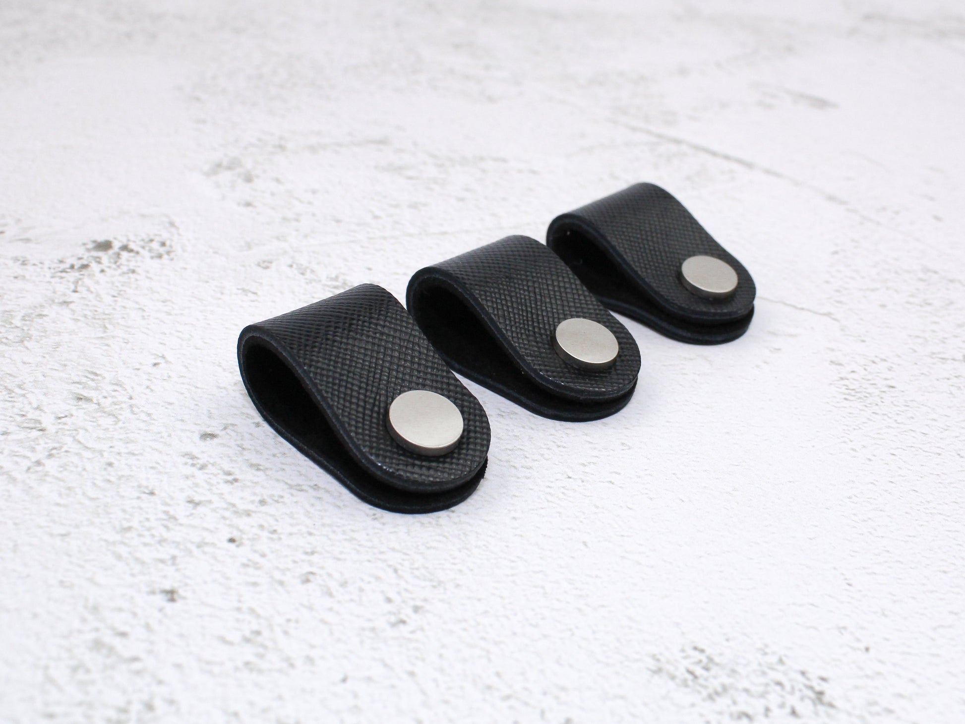 Set of 3 Cord Organiser Wraps | Cable Tidies | Black Saffiano Leather with Suede