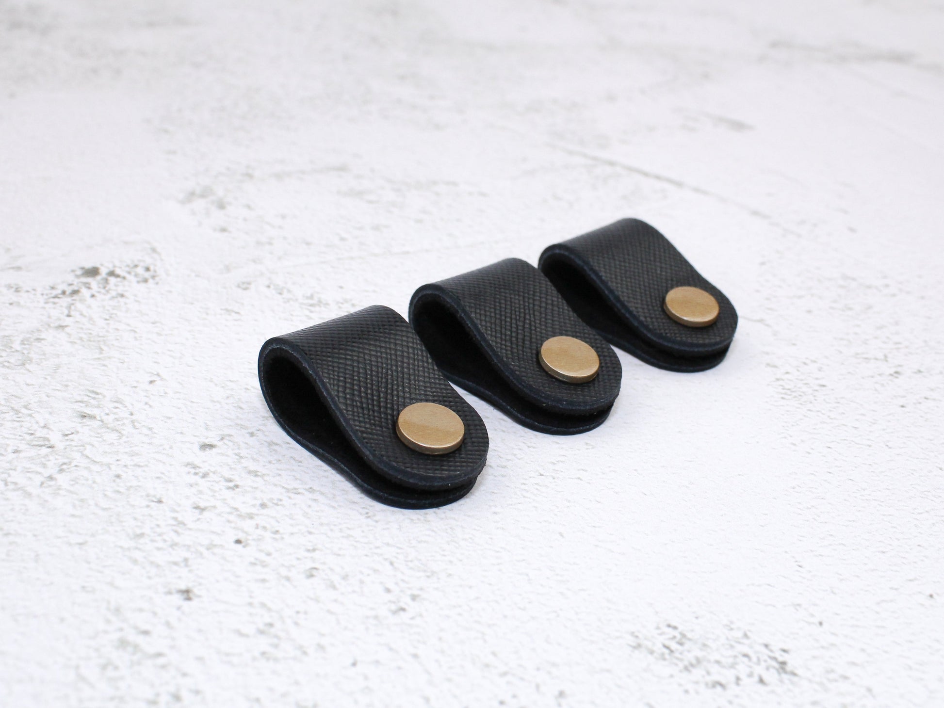 Set of 3 Cord Organiser Wraps | Cable Tidies | Black Saffiano Leather with Suede