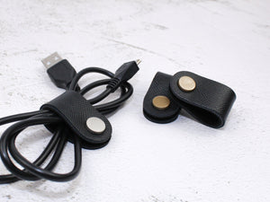 Set of 3 Cord Organiser Wraps | Cable Tidies | Black Saffiano Leather with Suede
