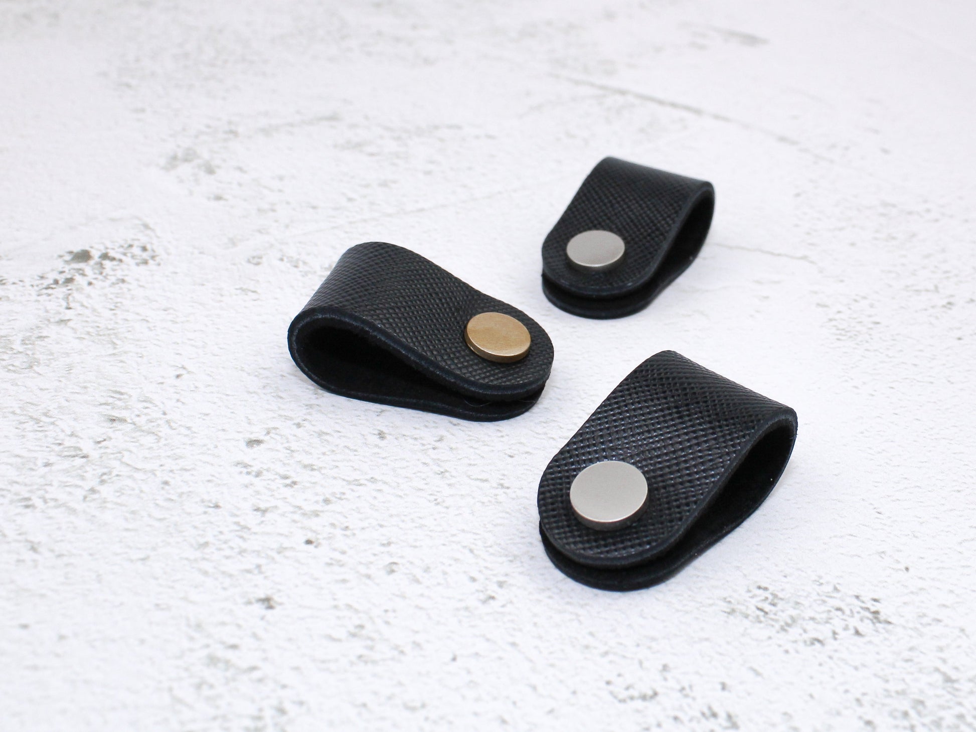 Set of 3 Cord Organiser Wraps | Cable Tidies | Black Saffiano Leather with Suede