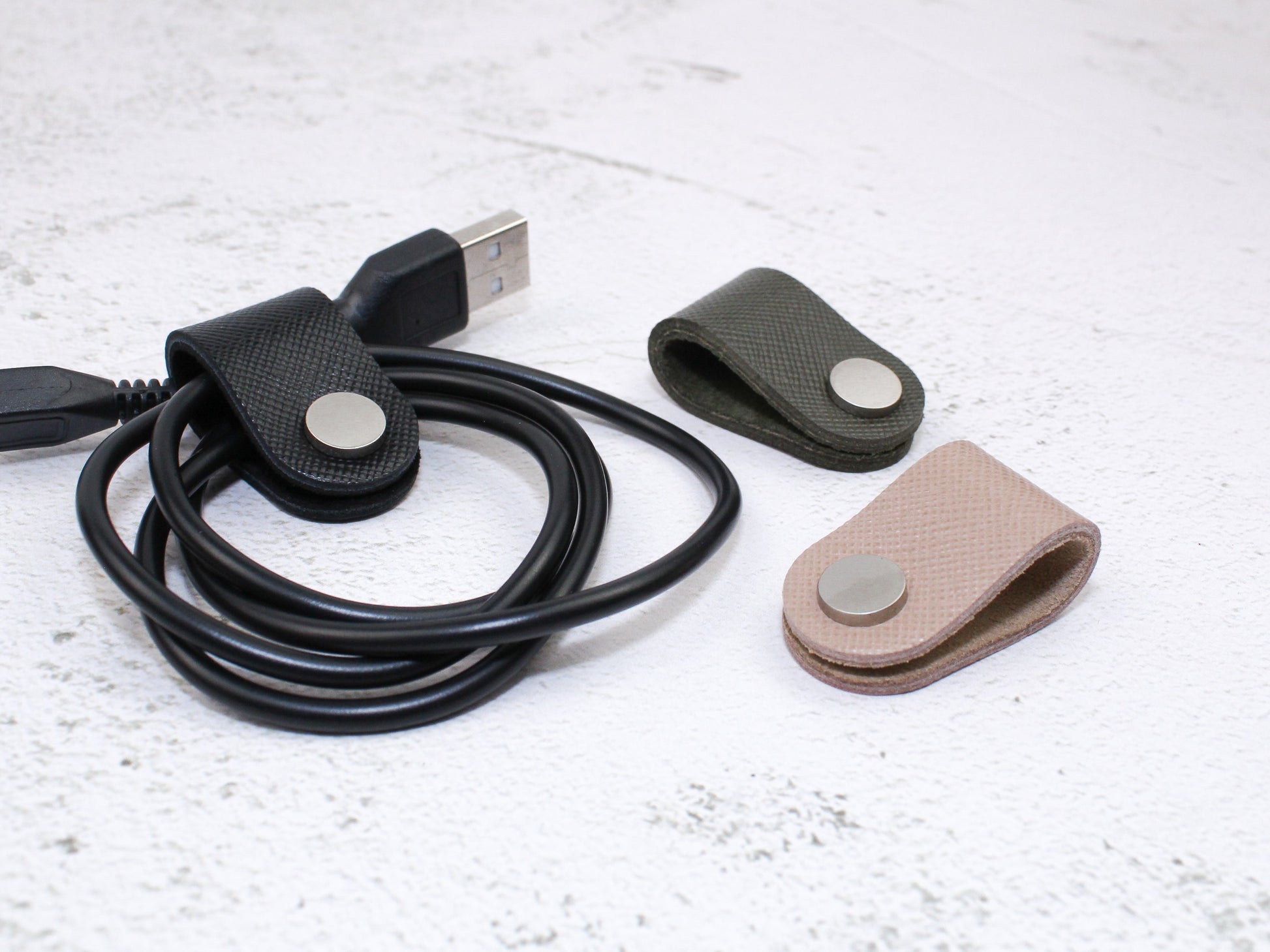 Set of 3 Cord Organiser Wraps | Cable Tidies | Mixed Saffiano Leather with Suede