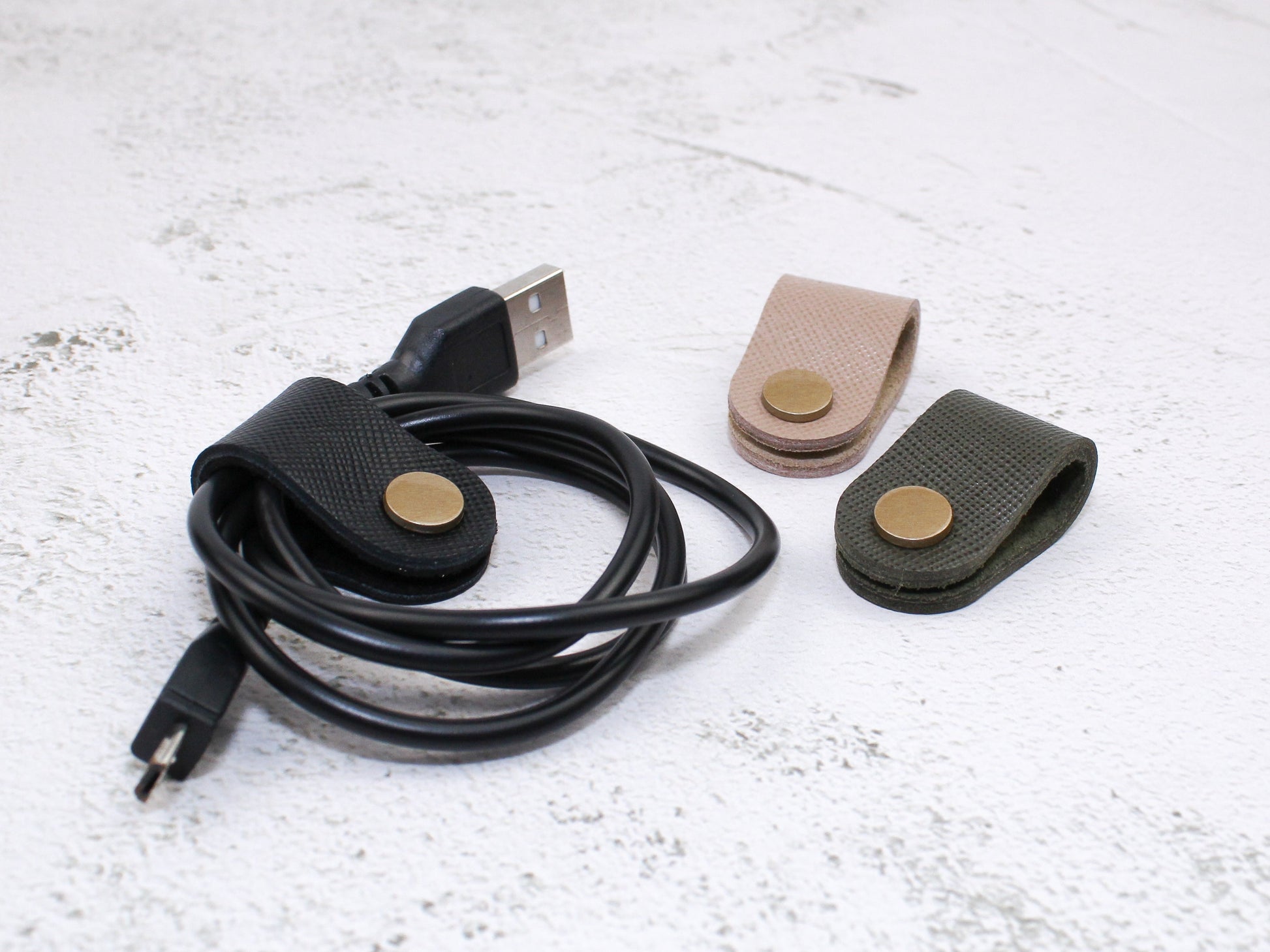 Set of 3 Cord Organiser Wraps | Cable Tidies | Mixed Saffiano Leather with Suede