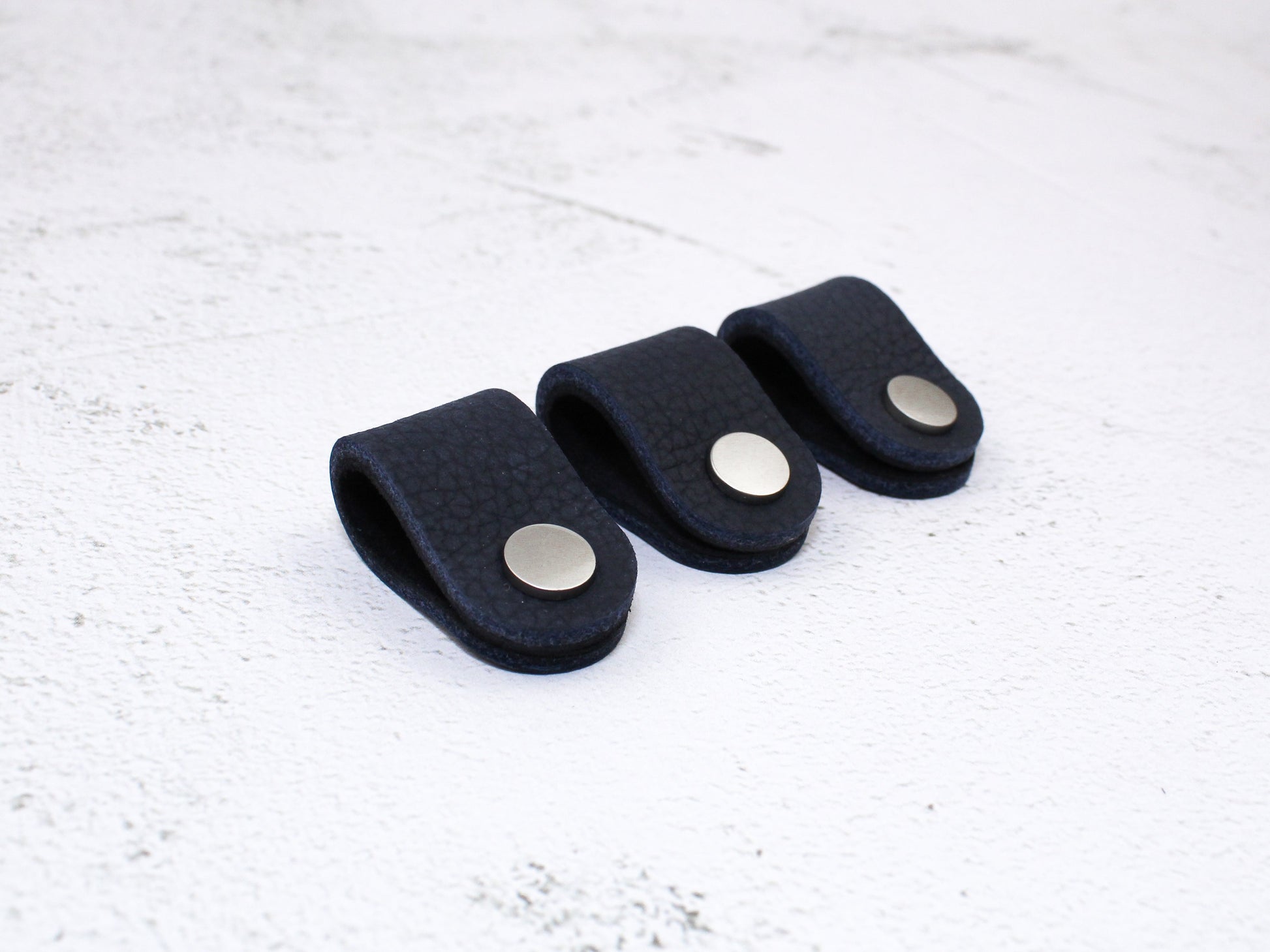 Set of 3 Cord Organiser Wraps | Cable Tidies | Navy Full Grain Leather with Suede