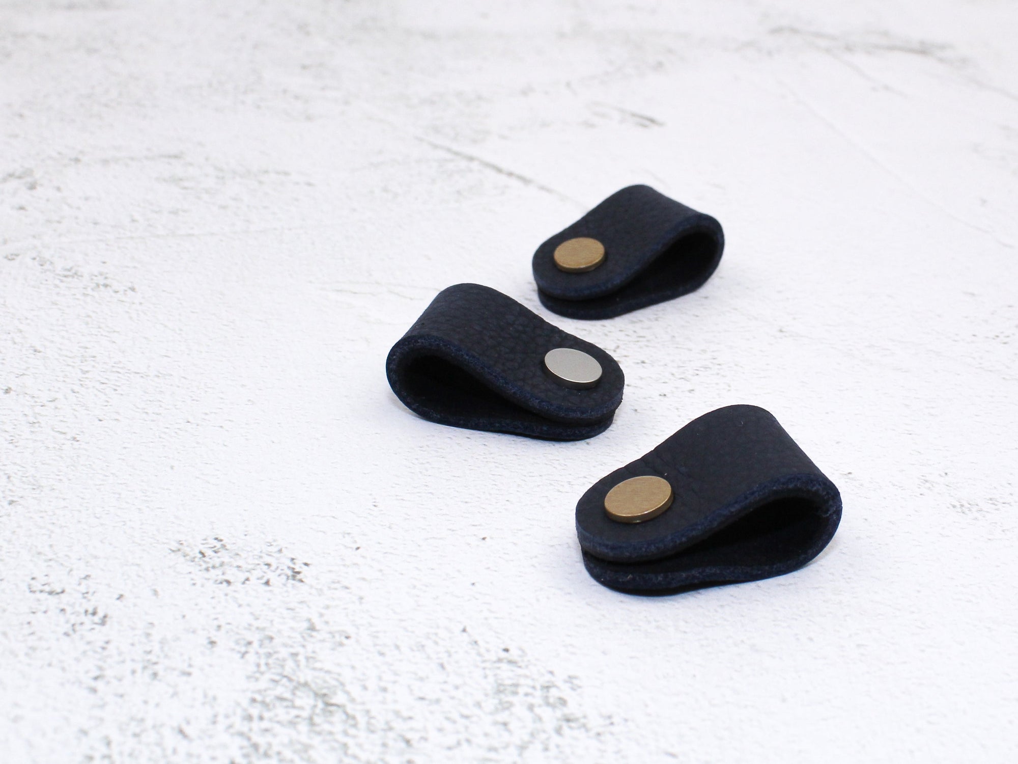 Set of 3 Cord Organiser Wraps | Cable Tidies | Navy Full Grain Leather with Suede