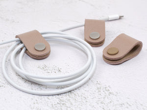 Set of 3 Cord Organiser Wraps | Cable Tidies | Nude Saffiano Leather with Suede