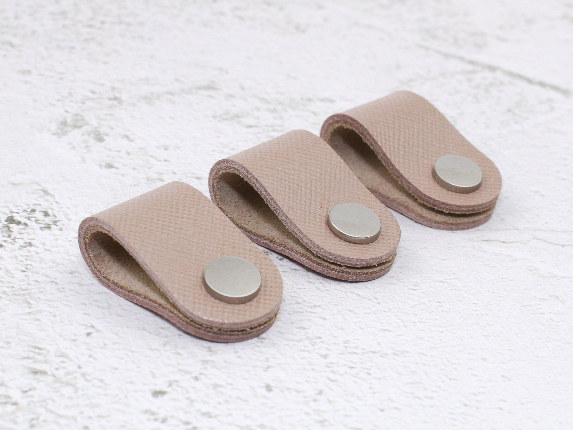 Set of 3 Cord Organiser Wraps | Cable Tidies | Nude Saffiano Leather with Suede