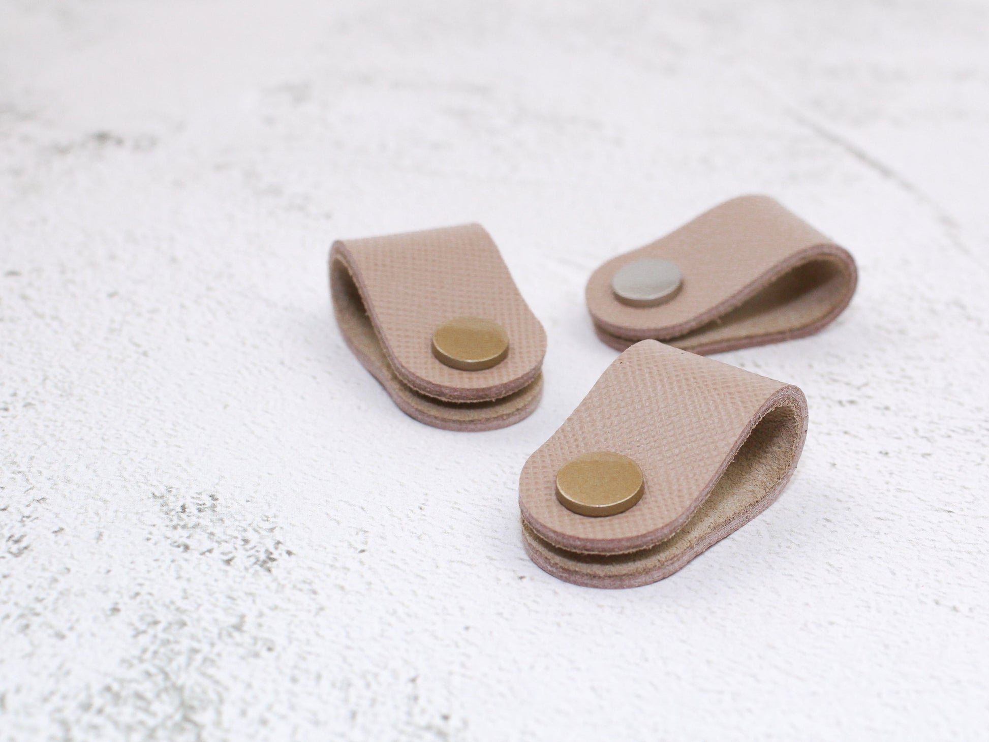 Set of 3 Cord Organiser Wraps | Cable Tidies | Nude Saffiano Leather with Suede
