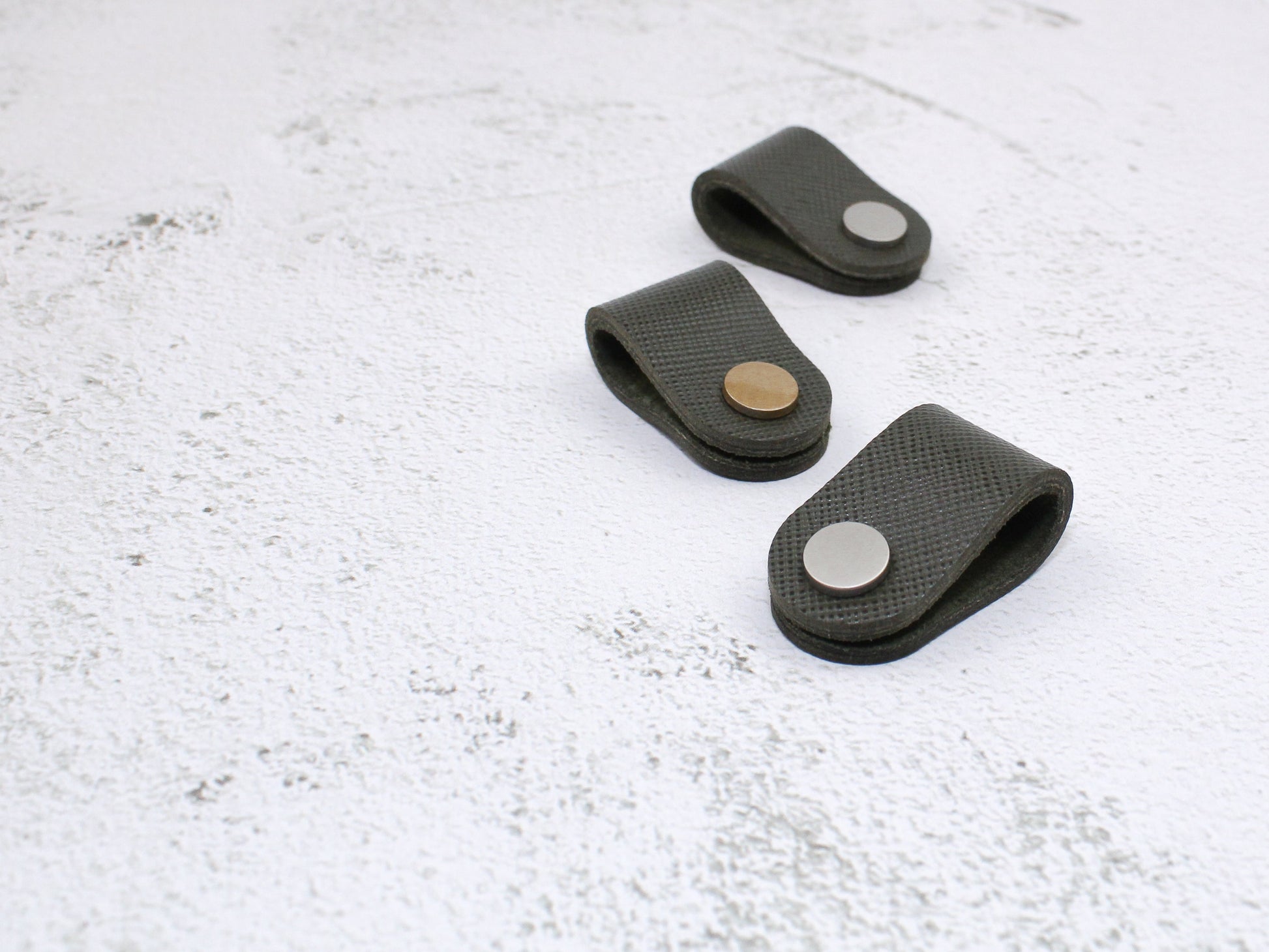 Set of 3 Cord Organiser Wraps | Cable Tidies | Olive Saffiano Leather with Suede