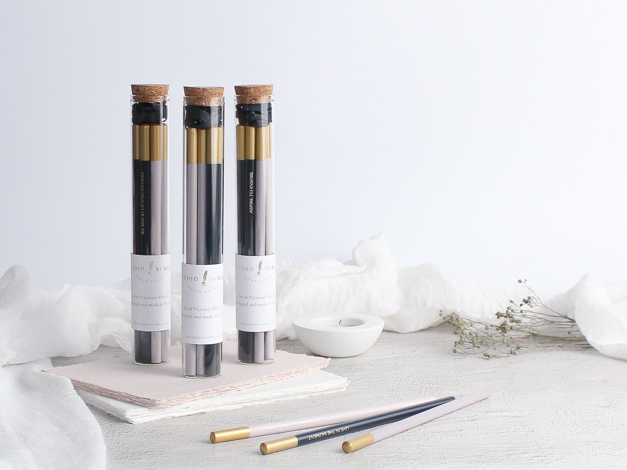 Set of 9 Dipped & Foiled Pencils | Mixed Dusk Shades | Patience & Positivity