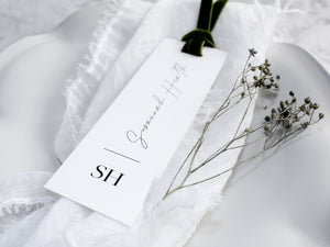 Style A | Personalised Place Cards with Moss Velvet Ribbon | White