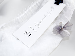 Style A | Personalised Place Cards with Navy Velvet Ribbon | White
