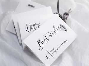 Style A | Set of 4 Mixed Personalised Gift Tags with Grey Faux Suede Cord | White
