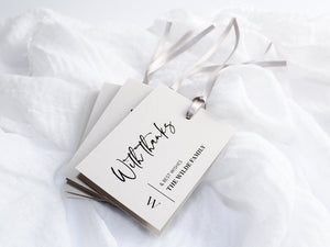 Style A | Set of 4 Mixed Personalised Gift Tags with Pearl Satin Ribbon | Mist