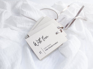 Style A | Set of 4 Mixed Personalised Gift Tags with Pearl Satin Ribbon | Mist