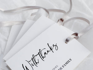 Style A | Set of 4 Mixed Personalised Gift Tags with Pearl Satin Ribbon | White