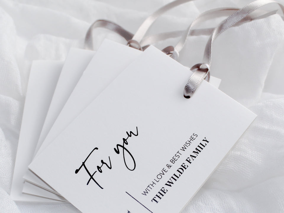 Style A Set of 4 Mixed Personalised Gift Tags with Pearl Satin Ribbo