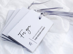 Style A | Set of 4 Mixed Personalised Gift Tags with Steel Grey Ribbon | Cool Grey