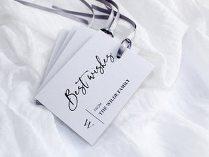 Style A | Set of 4 Mixed Personalised Gift Tags with Steel Grey Ribbon | Cool Grey