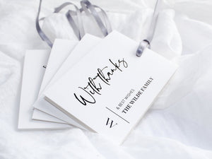 Style A | Set of 4 Mixed Personalised Gift Tags with Steel Grey Satin Ribbon | White