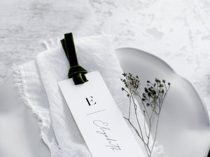 Style B | Personalised Place Cards with Moss Velvet Ribbon | White