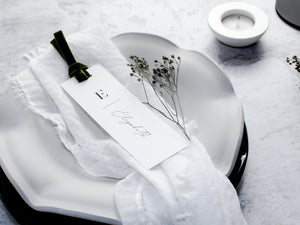 Style B | Personalised Place Cards with Moss Velvet Ribbon | White