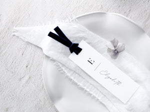 Style B | Personalised Place Cards with Navy Velvet Ribbon | White